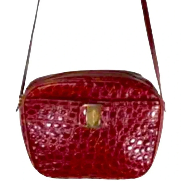 Vintage Salvatore Ferragamo Croc Embossed Crossbody Bag - Picture 1 of 8